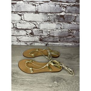 J. Crew Metallic Gold Leather Ankle Wrap Around Sandals Women’s Sz 7.5M US/38EU